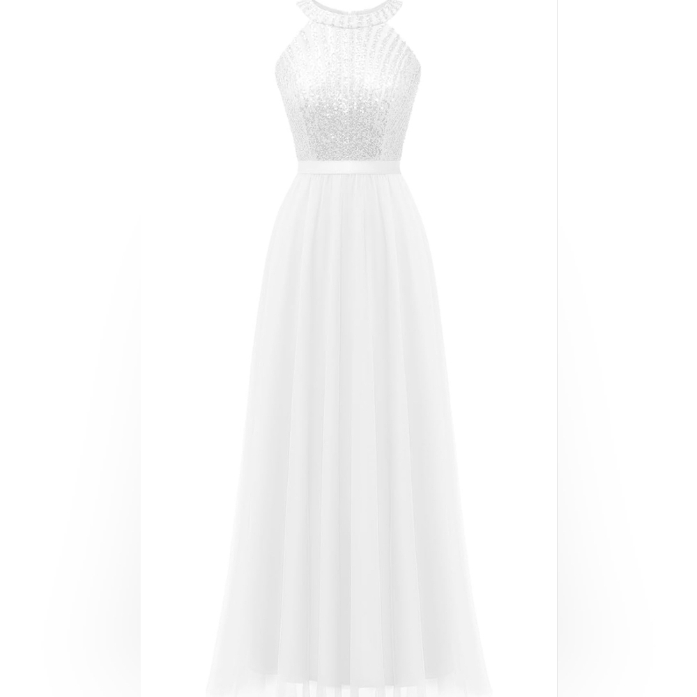 Elegant White Gown with Silver Accents